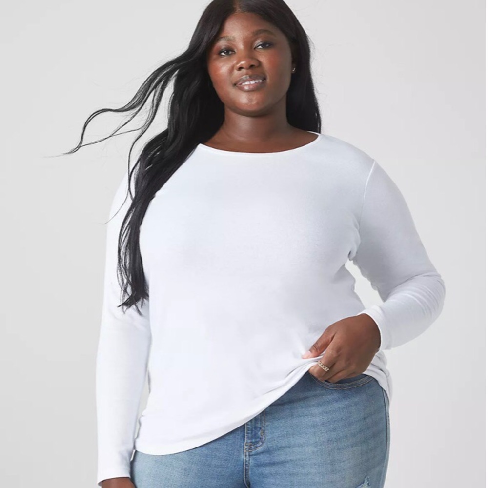 NWOT Lane Bryant Classic Long Sleeve Crew Neck Tee, Size 34/36, White